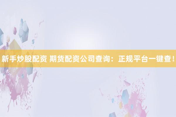 新手炒股配资 期货配资公司查询：正规平台一键查！