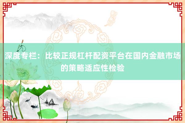 深度专栏：比较正规杠杆配资平台在国内金融市场的策略适应性检验