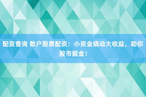 配资查询 散户股票配资：小资金撬动大收益，助你股市掘金！