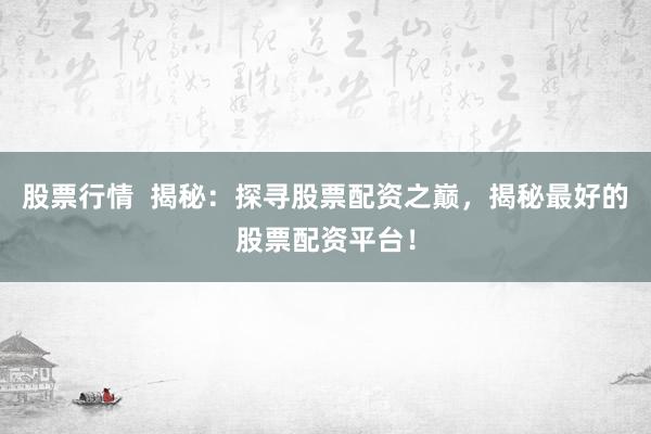 股票行情  揭秘：探寻股票配资之巅，揭秘最好的股票配资平台！